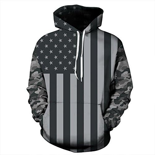 ROSEBE Men Unisex 3d Digital Print Pullover Hoodie Hooded Sweatshirt Realistic Black And White Flag M