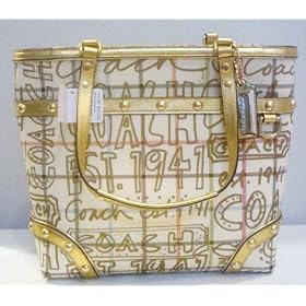 Buy Authentic Coach Tattersall Graffiti Bag Purse Tote 13188 Gold Multi by COACH