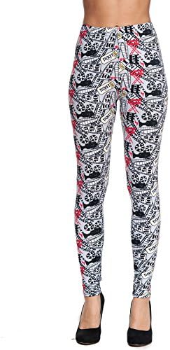 Women's Hollywood Cinema Print Casual Junior Leggings Shosho by Gazoz Grey/Black One Size