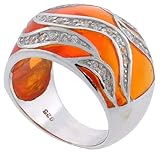 IMAGE OF Sterling Silver Golden Yellow Resin Wide Dome Ring with Cubic Zirconia Stones size 8