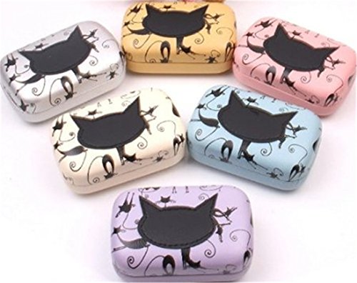 U-beauty 1 Piece Cat Pattern Contact Lens Case Box Kit Set With Small Mirror Color Send in Random