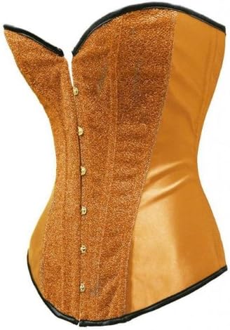Valin Shinning Satin Corset With G-String,Yellow,XXL