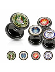 Jewelry: U2U Jewelry U.S. Military Logo Print Inlayed Black UV Acrylic Fake Plug Stud Earrings(Sold In Pairs) (US MARINE CORPS) - U2U
