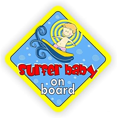 Baby on Board Sign Car Window Decal Sticker, Baby Boy Surfer on Board 5,3 x 5,3"