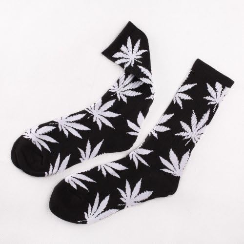 One Pair Marijuana Weed Leaf Cotton Men/Women High Half Socks (20 Black white leaf)