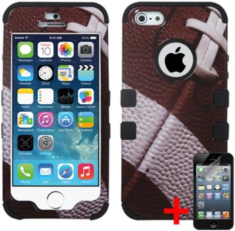 APPLE IPHONE 5 5S BROWN BLACK FOOTBALL HYBRID RIB CAGE COVER HARD GEL CASE + FREE SCREEN PROTECTOR from [ACCESSORY ARENA]