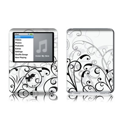White & Black Fleur Design Protective Decal Skin Sticker for Apple iPod nano 3G (3rd Generation) 4GB/ 8GB Player