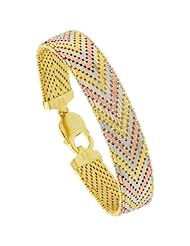 Sterling Silver Italian Tri-color Riccio Bracelet 15-Row 1/2 inch wide, sizes 7 - 8