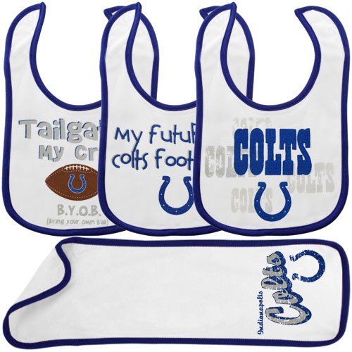 NFL Infant/Toddler Boys' Indianapolis Colts 4-Piece Bib and Burp Set (Team Color, One Size)