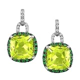 14K White Gold Lemon Quartz Garnet & Diamond Dangle Earrings