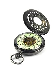 armel Black Half Hunter Skeleton Mechanical Hand Wind Pocket Watch Noctilucent Dial