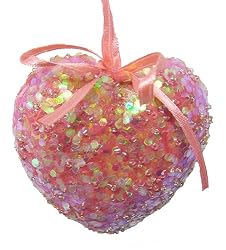 3.25" Iridescent Pink Sequin and Speckled Beaded Heart Christmas Ornament