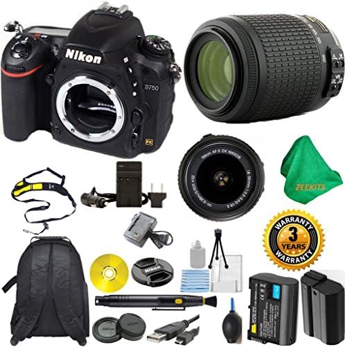 Nikon D750 Digital SLR with 18-55mm VR Zoom Lens + Nikon 55-200mm VR + 5pc ZEEKITS Cleaning Set + Backpack + Lens Cleaning Pen + Lens Brush + Extra Battery EN-EL14 + Charger - International Version