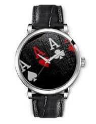 SPRAWL Aanalog Fashion Series Silver Ladies Watches of Genuine Black Leather Strap,Unique Wrist Watch for Women Girls Designed with Card game