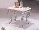 Marble Top Antique Style Wrought Iron Silver & Gold Finish End Table