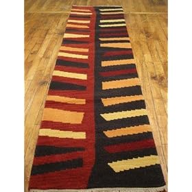 3x11 Red Hand Knotted Wool Gabbeh Runner Rug by Heritage Unlimited