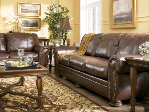 100% Genuine All Leather Upholstery Sofa with Nailhead Trimmed