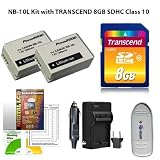 Canon SX40 Transcend POWER KIT PowerShot SX40 HS, NB-10L (Includes 2-1200mAh batteries, pocket charger, Transcend 8GB SDHC Class 10 Card, Card Reader, Screen Protector) for the Canon SX40 SX40HS, Canon PowerShot G1 X