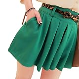Allegra K Green Summer Casual Zipper Closure Side Pleated Skirt S for Women