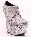 Black Friday Shoe Shoe – Qupid Stuckup-02 Distressed Metallic Platform Wedge Ankle Bootie SILVER (7)