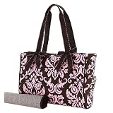 Belvah Quilted Damask Diaper Bag (Brown/ Pink)