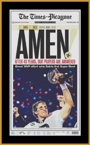 New Orleans Saints - Super Bowl 44 XLIV - Amen - Brees - Wood Mounted Newspaper Print