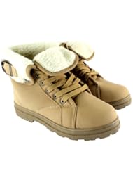 Shoes: Womens Fur Lined Collar Lace Up Buckle Warm Winter Snow Ankle Boots - Light Brown - 9 - SYS