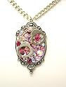 Pewter and Pink Crystals Hand Cuffs Pendant Unisex Rocker Necklace by Gasoline Glamour