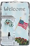 KimsCrafts Welcome Collection Handmade in Maine Stenciled 8x12 Slate Porch/Cat Sign