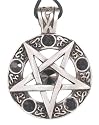 Black Crystal Invert Pentagram Pewter Pendant Necklace