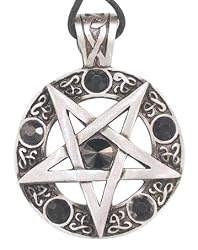 Black Crystal Inverted Pentagram Pewter Pendant Necklace