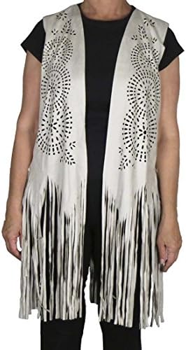 Corona Collection Sueded Long Vest with Fringe Taupe