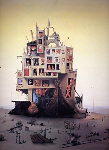 Bai Art-Peculiar Boat Strange People Printed Oil Painting On Canvas Home Decoration Holiday Gift (With Wood Frame Ready To Hang).