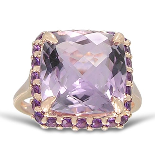 Rose Gold Overlay Sterling Silver 12mm Cushion Pink Amethyst Ring, 6