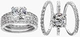 Angita's Cushion Cut Three Band CZ Wedding Ring Set