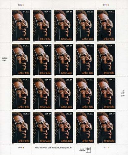 Arthur Ashe Tennis Star Sheet of Twenty 37 Cent Stamps Scott 3936