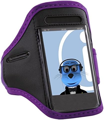 iTALKonline Generic Universal Purple Black Adjustable Water / Moisture Resistant Sports GYM Jogging Running ArmBand Arm Band Case Cover with Key Money Headphone Pocket