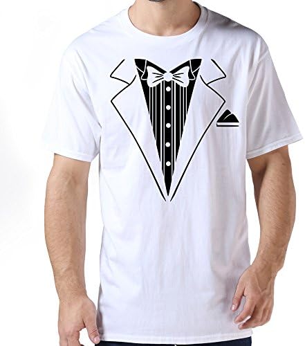 NASY Men's Funny Bow Tie Tuxedo Cotton Short Sleeve T Shirt XL White
