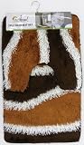 2Pcs Bathroom Mat Set - Brown Shag Bath Rug, Contour Mat & Lid Cover Set