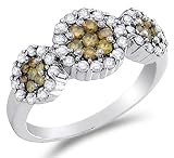 14K White Gold Large Chocolate Brown and White Diamond Halo Engagement OR Fashion Right Hand Ring Band - Flower Shape Center Setting w/ Invisible Channel Set Round Diamonds - (1.00 cttw)