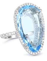 Suzanne Kalan "Vitrine" Pear Blue Topaz and Diamond Bezel Ring