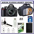 Nikon D3000 10MP Digital SLR Camera w/ 18-55mm f/3.5-5.6G AF-S DX VR Nikkor Zoom Lens w/ Transcend 16GB SDHC Card + EN-EL9a Battery + Case + Accessory Kit