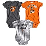 Baltimore Orioles 3 Pack Boys Big League Baby Creeper Set by Soft as a Grape