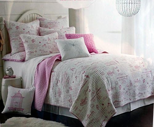 Ballet Francaise TWIN Reversible Quilt Girl Toile Music Writing White Dots on Pink
