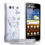 Yousave Accessories TM Samsung Galaxy S Advance i9070 Wei� / Silber Schmetterling Blumen Muster IMD Harte Schutzh�lle Mit Displayschutz Folie Und Graues Micro Faser Poliertuchvon "Yousave"
