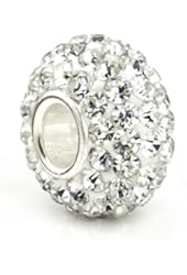 White Crystal Ball Bead Sterling Silver Bracelet Charm