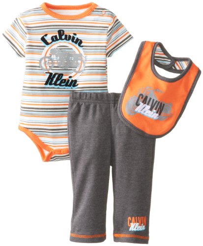 Calvin Klein Baby-Boys Newborn Stripes Bodysuit with Pull On Pants and Bib
