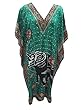 Green Kaftan Dress Boho Hippy Elephant Printed Resort Caftan