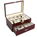 Rosewood Finish Watch Case Display Storage Box Chest With Clear Viewing Top Holds 20 Watches