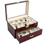Rosewood Finish Watch Case Display Storage Box Chest With Glass Clear Viewing Top Holds 20 Watches